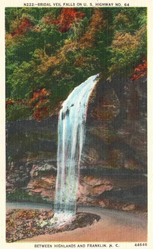 Vintage Postcard Bridal Veil Falls US Highway Highlands Franklin North Carolina