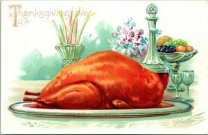 Vtg Postcard Tuck's Thanksgiving Day RJ Wealthy Artist Signed Turkey Embossed UP