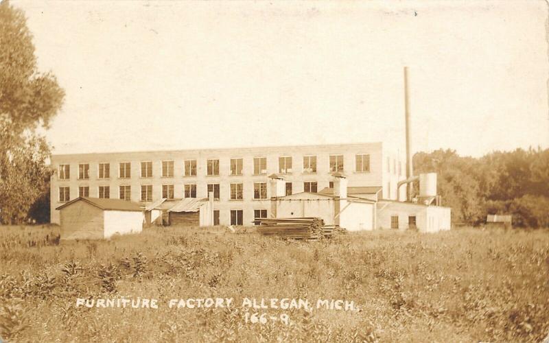 Allegan Michigan~Baker Furniture Co Factory~Lumber Pile~Outbuildings~RPPC 1915 