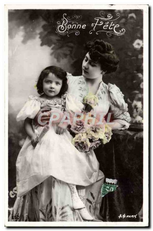 Old Postcard Bonne Fete Women Children