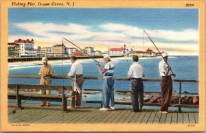 Vtg 1950s Fishing Pier Ocean Grove New Jersey NJ Linen Postcard