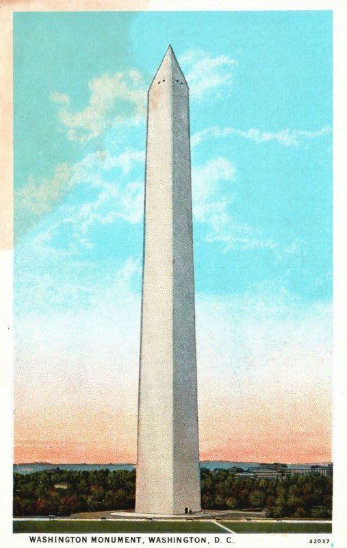 Vintage Postcard 1920's The Washington Monument Obelisk Granite Washington D.C.