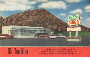 Cogan Station PA Mt Top Diner on U.S. Route 15 Linen Postcard