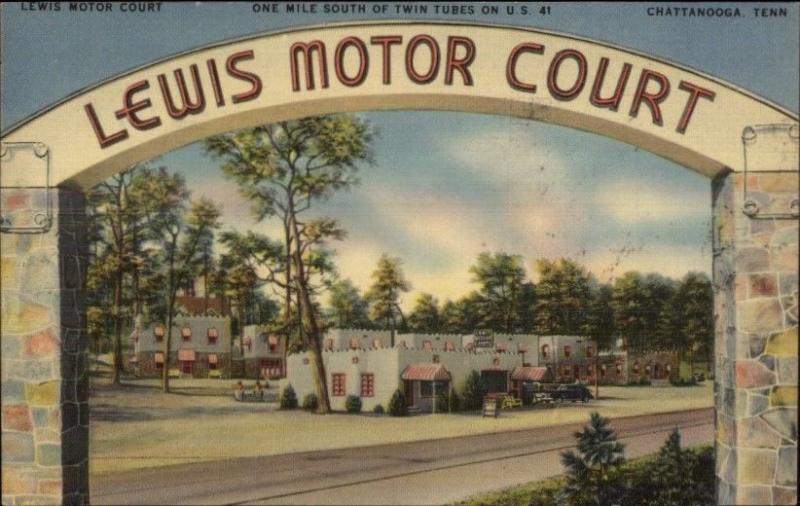 Chattanooga TN Lewis Motor Court Linen Postcard