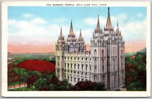 Mormon Temple and Seagull Monument Salt Lake City Utah UT Postcard