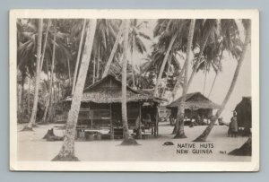 New Guinea Native Hut Palm Trees Beach Sand Vintage Postcard 