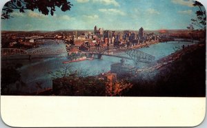 Pittsburgh Golden Triangle Ohio River Bridge VTG Postcard UNP Chrome 