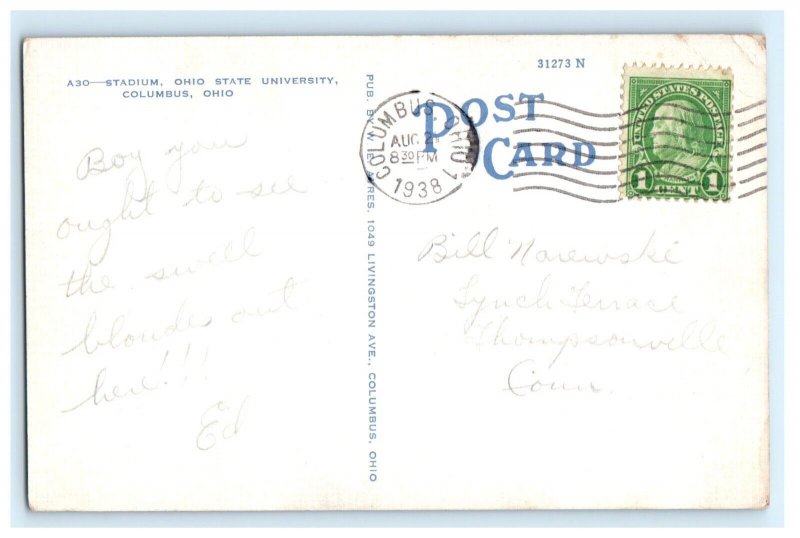 Ohio State University Stadium Columbus OH Postcard (GR19)