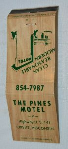 The Pines Motel Crivitz Wisconsin 20 Strike Matchbook Cover