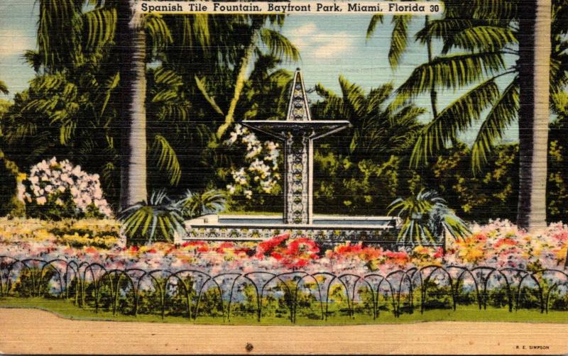 Florida Miami Bayfront Park Spanish Tile Fountain 1939