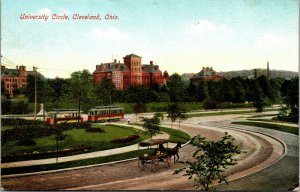 Vtg 1910s University Circle Horse Buggy Streetcar Cleveland Ohio OH Postcard