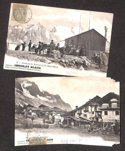 Unit of 2 Klaus chocolate postcards France Mont-Blank peak refuge huts 1905