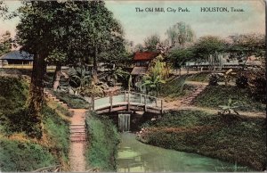 Old Mill, City Park, Houston TX Hand Colored Vintage Postcard R56