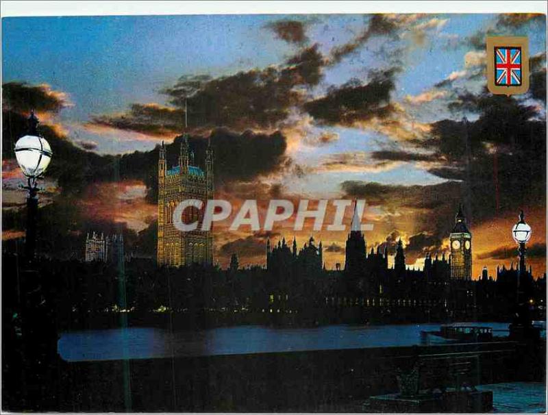 Postcard Modern London Sunset on the Big Ben and the Houses of Parliament