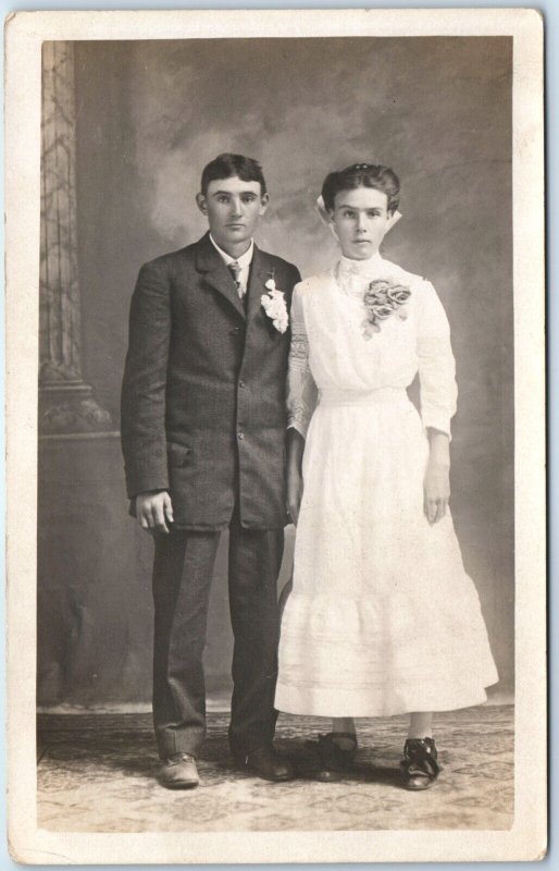 ID'd c1910s Young Couple RPPC Photo Grover & Marie Hartmann to Christ Goken A171