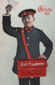 German Postman Bad Nauhelm REAL Postbag Mailing Old Novelty Postcard