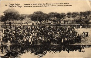 PC INDIGENES A BORD D'UN STEAMER POUR VENDRE PRODUITS BELGIAN CONGO (a30796)