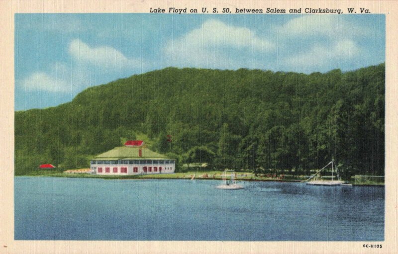 Lake Floyd on U.S. 50, between Salem and Clarksburg, W. VA. Linen Postcard