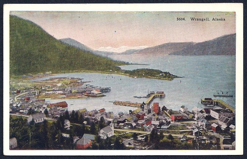 Birdseye View Wrangell Alaska unused c1920's