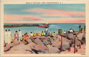 Point Pleasant NJ Scene At Inlet c1947 Linen Strauss Co. Postcard F28