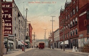 AMSTERDAM NY NEW YORK-MARKET STREET~1908 +1920s~LOT OF 2 POSTCARDS