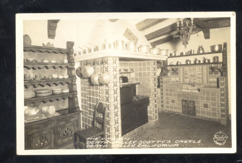 RPPC DEATH VALLEY CALIFORNIA SCOTT'S CASTLE KITCHEN INTERIOR REAL PHOTO POSTCARD