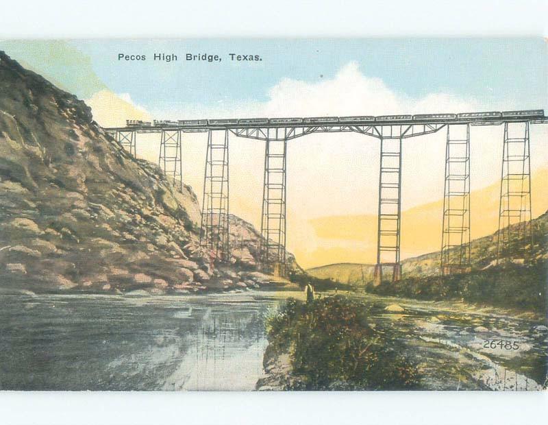 Unused Linen BRIDGE SCENE Comstock & Langtry - Near Del Rio Texas TX d3981