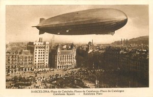 Aviation airship Zeppelin in flight over Catalonia Square Barcelona Spain