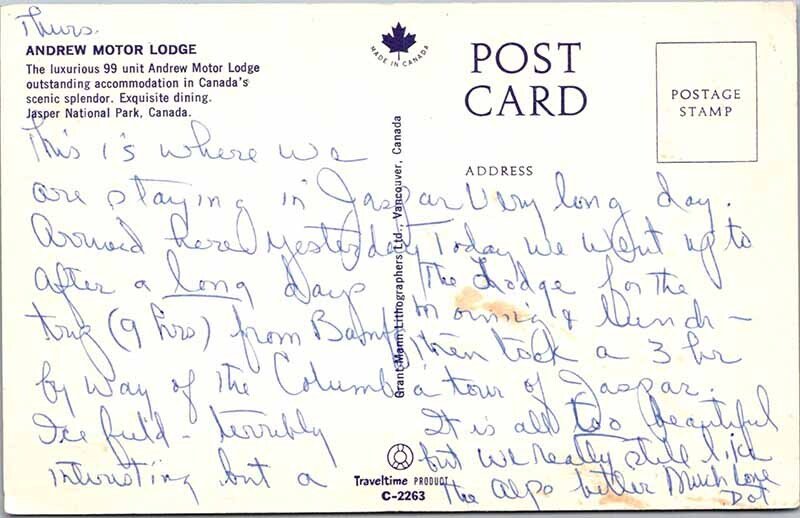Postcard MOTEL SCENE Jasper Alberta AB AK2542