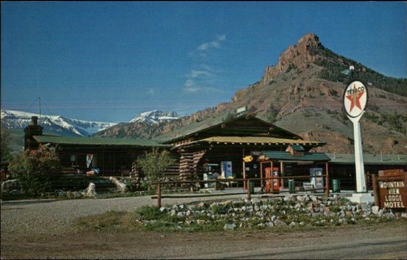 Cody WY Mountain View Lodge & Motel - Texaco Gas Station Postcard
