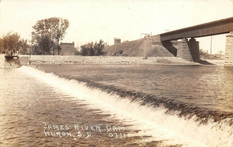 Huron South Dakota 1940s RPPC Real Photo Postcard James River Dam