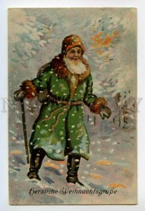 491145 NEW YEAR Green-robed SANTA CLAUS in Snow Vintage postcard 1932 year