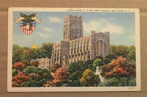 VINT .01 LINEN PC 1939 USED CADET CHAPEL WEST POINT, U.S.  MILITARY ACADEMY, N.Y