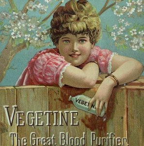 Vegetine Vitalizer Blood Purifier Quack Medicine Girl With Bottle Trade Card