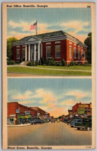 Rossville Georgia 1940s Postcard Post Office & Street Scene