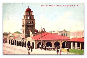 Postcard Santa Fe Mission Depot Albuquerque N. M. New Mexico c1909