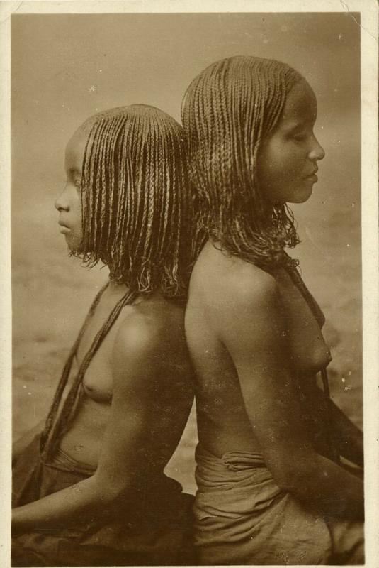 Young Native Sundanese Bichareen Girls with African Braids (1917) RPPC