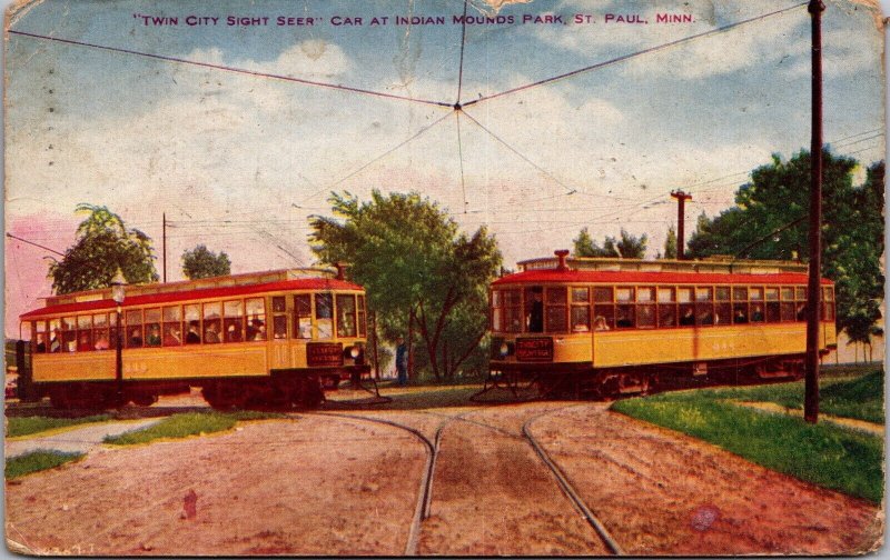 Postcard Twin City Sight Seer Car at Indian Mounds Park in St. Paul, Minnesota