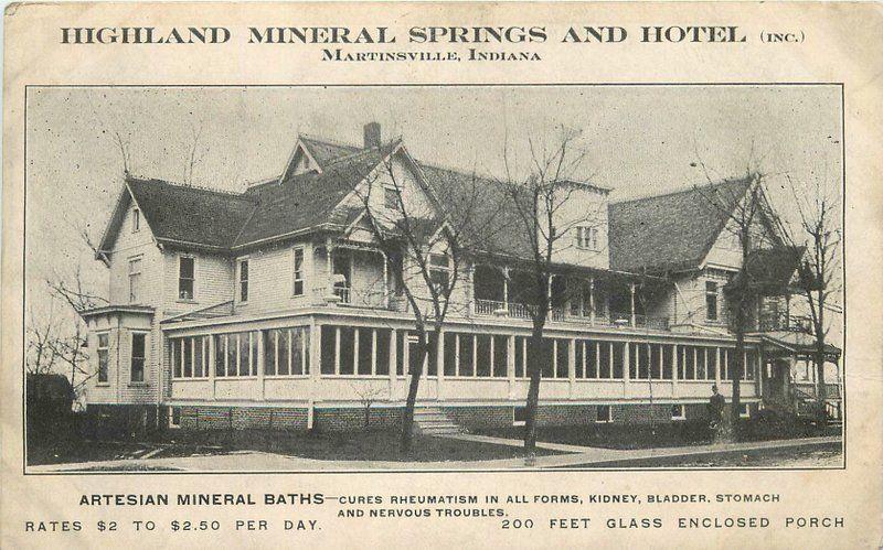 Bath Highland Mineral Springs Hotel roadside 1909 MARTINSVILLE INDIANA 3822