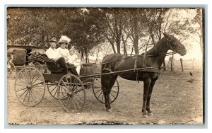 Postcard Man Woman Child In Horse & Buggy Vintage Standard View RPPC Card 
