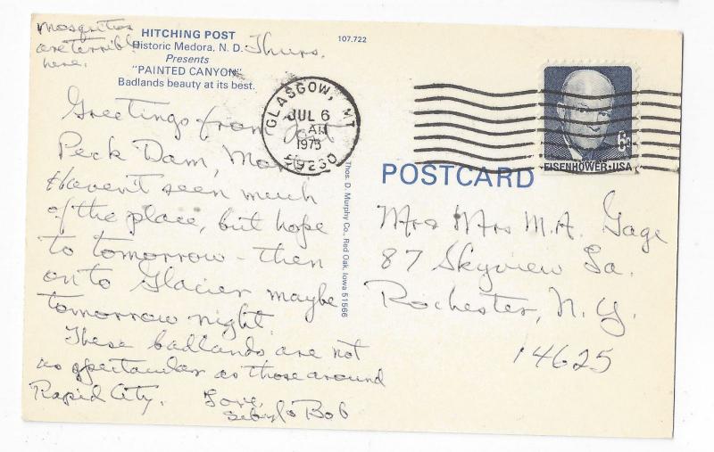 ND Medora Dakota Badlands Painted Canyon Hitching Post 1973 Vintage Postcard