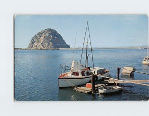 Postcard Morro Rock with pleasure fishing boats, Morro Bay, California