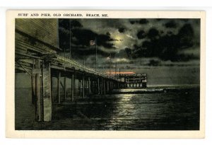 ME - Old Orchard Beach. The Pier & Surf by Moonlight