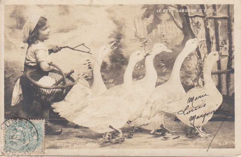 France the little bird keeper unit of 2 photo postcards 1905