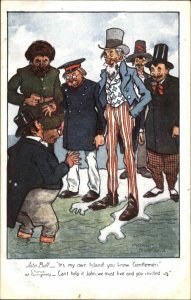 Patriotic Political Satire Comic John Bull Uncle Sam et al c1910s Postcard #3