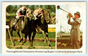 3 Postcards HALLANDALE, FL ~ Florida Derby GULFSTREAM PARK Horse Racing c1950s 