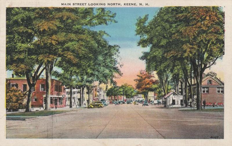 Main Street looing North - Keene NH, New Hampshire - pm 1938 - Linen