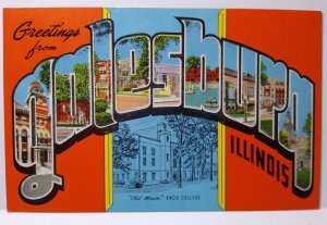 Greetings From Galesbury Illinois Large Letter Postcard Linen Kropp Knox College