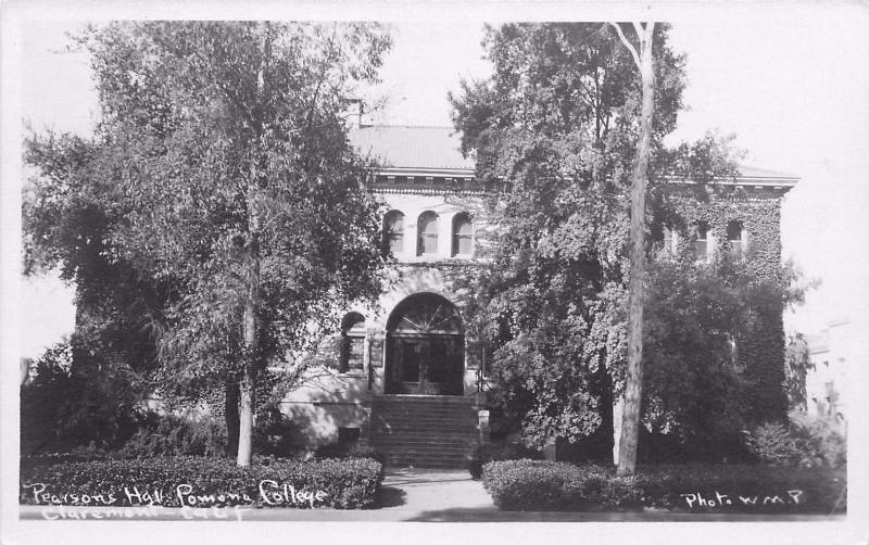 Pearson's Hall, Pomona College. Claremont CA Real Photo Postcard