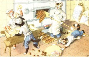 MAINZER Dressed Cats #4873 BAKERY~BAKERS~BREAD  Anthropomorphic BELGIUM Postcard